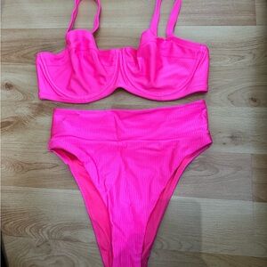 Aerie Hot Pink High Cut Cheeky Bikini